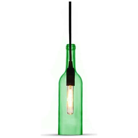 5 Lampadari Portalampada Bottiglia Vetro Pendente Sospensione E14 Verde - Foto 1