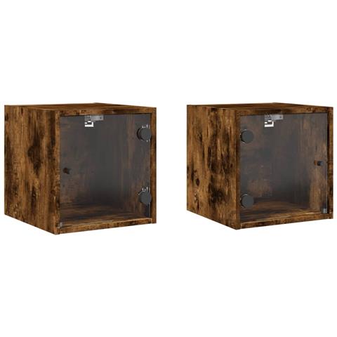 Comodini Con Ante In Vetro 2pz Rovere Fumo 35x37x35 Cm - Foto 2