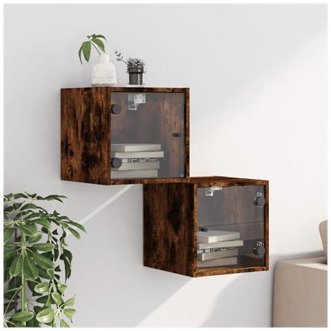Comodini Con Ante In Vetro 2pz Rovere Fumo 35x37x35 Cm - Foto 3