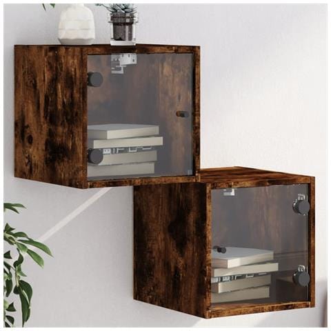 Comodini Con Ante In Vetro 2pz Rovere Fumo 35x37x35 Cm - Foto 1