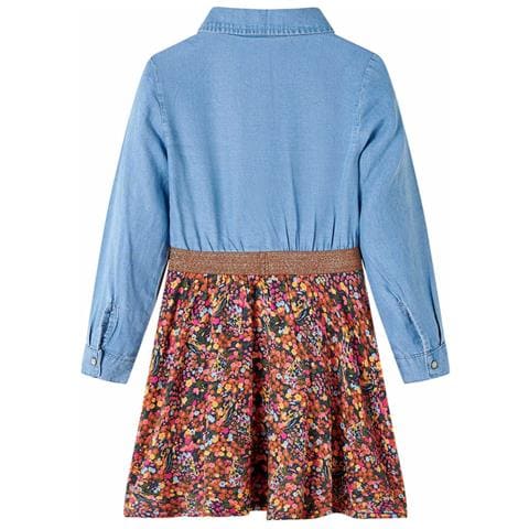 Abito Da Bambina A Maniche Lunghe Blu Marino E Blu Denim 128 - Foto 2