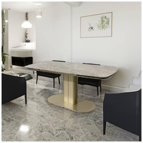 Tavolo Allungabile Vesta Con Top In Ceramica Colore Marrone Atene Lucido E Gambe Dorate - Foto 1