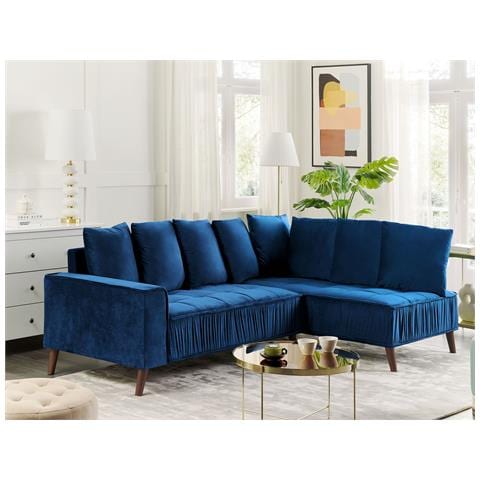 Divano Angolare 3 Posti Grena Velluto Blu Marino Lato Sinistro - Foto 1