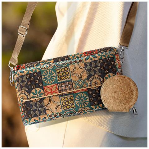 Pochette In Sughero, Collezione Corkmosaic Chiusura A Zip E Magnetica - Foto 5