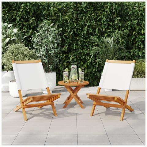 Sedie Giardino 2pz Bianco Crema Legno Massello Acacia E Tessuto - Foto 2