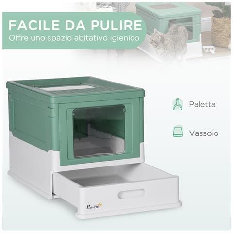 Lettiera Per Gatti Chiusa Con Paletta, Vassoio Estraibile E 2 Porte, 47.5x35.5x36.7cm, Verde - Foto 2