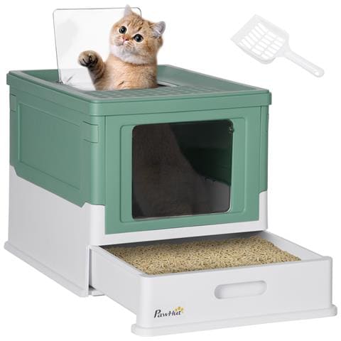 Lettiera Per Gatti Chiusa Con Paletta, Vassoio Estraibile E 2 Porte, 47.5x35.5x36.7cm, Verde - Foto 1