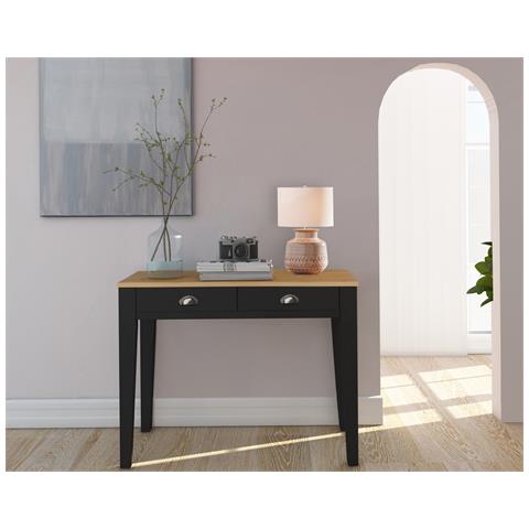 Lorca Scrivania Con 2 Cassetti In Mdf Nero E Piano In Pino Naturale - Foto 6