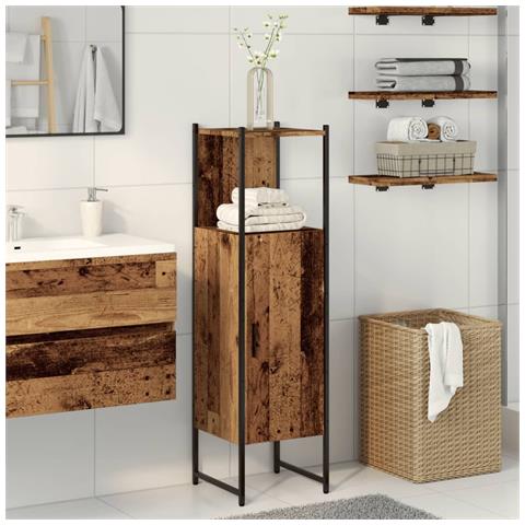 Armadietto Bagno Legno Antico 33x33x120,5 Cm Legno Multistrato - Foto 1