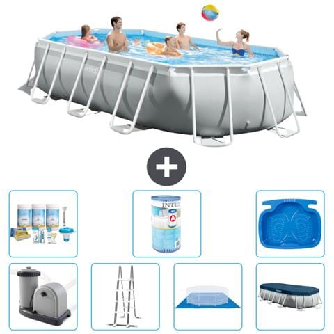 Piscina Fuori Terra - Ovale - 503x274x122 Cm - Grigio - Include Accessori Coordinati A2568 - Foto 1
