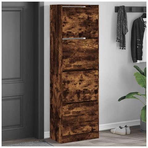 Scarpiera Con 4 Cassetti Ribaltabili Rovere Fumo 60x34x187,5 Cm - Foto 8