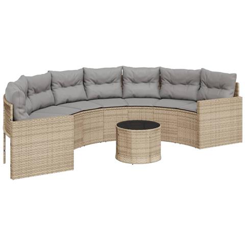 Divano Giardino Tavolo E Cuscini Semicircolare Beige Polyrattan - Foto 1