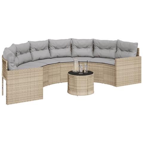 Divano Giardino Tavolo E Cuscini Semicircolare Beige Polyrattan - Foto 2