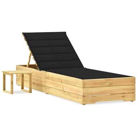 Lettino Da Giardino Con Tavolino Cuscino Legno Pino Impregnato - Foto 2