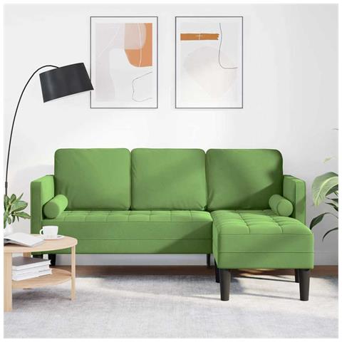 Divano a 3 posti con chaise longue L verde chiaro 160 cm in velluto - Foto 2
