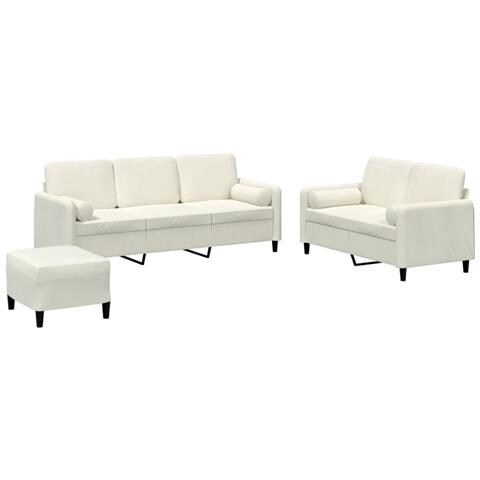 Set di Divani 3 pz con Cuscini Crema in Velluto - Foto 1