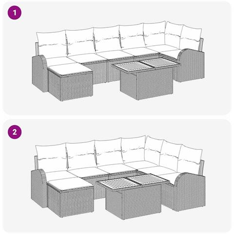 Set Pranzo Giardino 8 Pezzi con Cuscini Grigio Poly Rattan Acacia - Foto 9