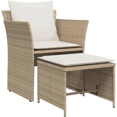 Sedia da Giardino con Poggiapiedi in Polyrattan Beige - Foto 1