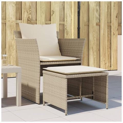Sedia da Giardino con Poggiapiedi in Polyrattan Beige - Foto 2