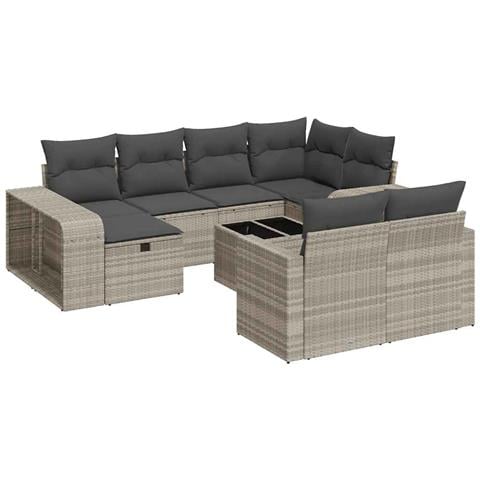 Set Divani da Giardino 11 pz con Cuscini in Polyrattan Grigio - Foto 1