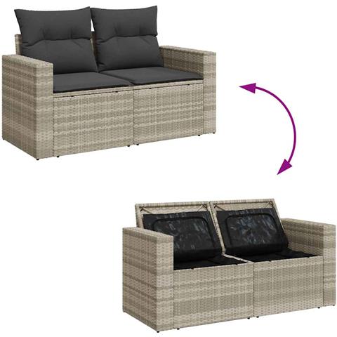 Set Divani da Giardino 11 pz con Cuscini in Polyrattan Grigio - Foto 9