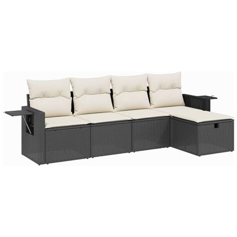 Set Divani da Giardino 5 pz con Cuscini in Polyrattan Nero - Foto 1