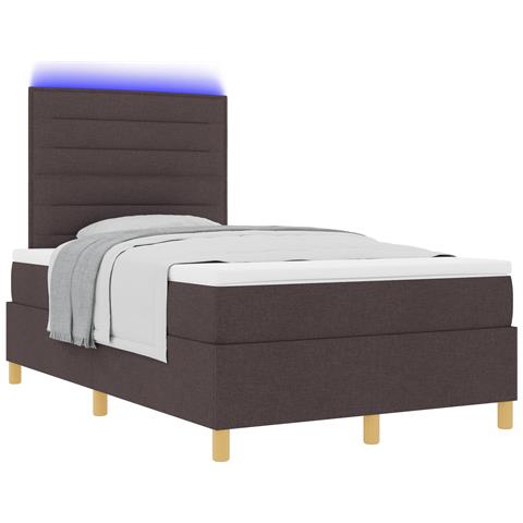 Letto a molle con materasso e LED marrone scuro 120x190 cm in tessuto - Foto 1