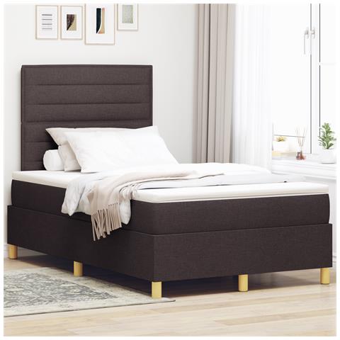 Letto a molle con materasso e LED marrone scuro 120x190 cm in tessuto - Foto 2