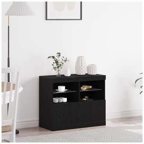 Credenza con Luci LED Rovere Nero 81x37x67 cm - Foto 2