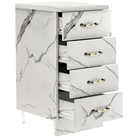 Cassettiera Per Cucina Mobile Mobiletto 4 Cassetti In Legno Bianco Effetto Marmo - Foto 1