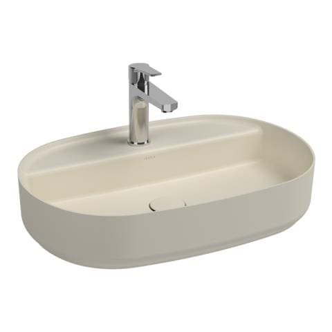 Lavabo Ovale Da Appoggio Senza Troppo Pieno In Ceramica Con Foro Rubinetto - Avorio Opaco - Foto 1