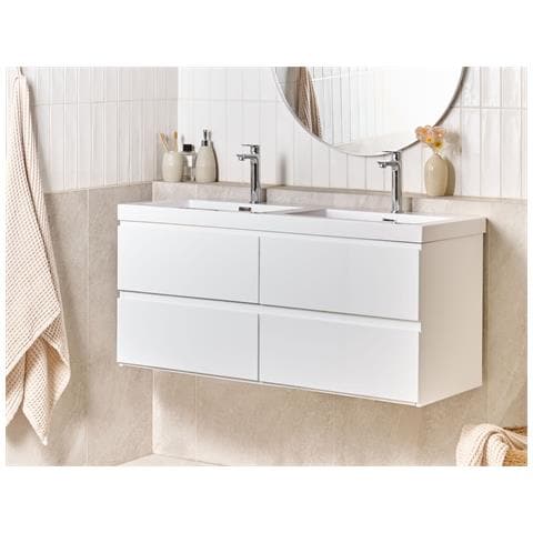 Mobiletto A Muro Con Doppio Lavabo Cardiel 120 Cm Bianco - Foto 1
