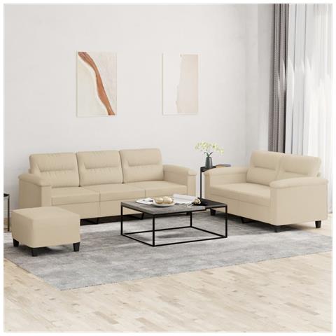 Set Divani 3 pz con Cuscini Crema in Tessuto Microfibra - Foto 2