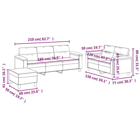 Set Divani 3 pz con Cuscini Crema in Tessuto Microfibra - Foto 9