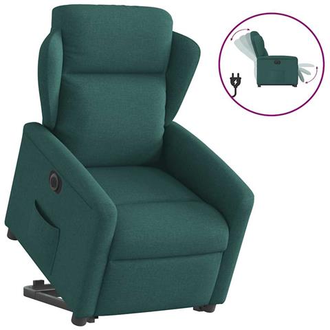 Poltrona Alzapersona Reclinabile Elettrica Verde Scuro Tessuto - Foto 1