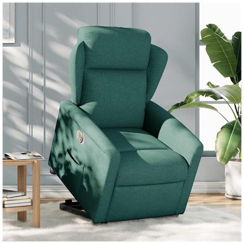 Poltrona Alzapersona Reclinabile Elettrica Verde Scuro Tessuto - Foto 2