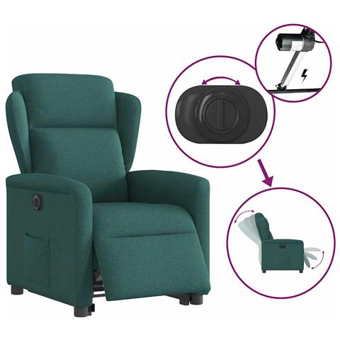 Poltrona Alzapersona Reclinabile Elettrica Verde Scuro Tessuto - Foto 9