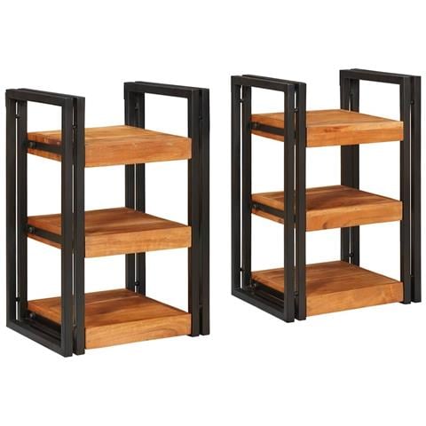 Comodino 2 pcs Marrone e nero Legno Massello di Acacia - Foto 1