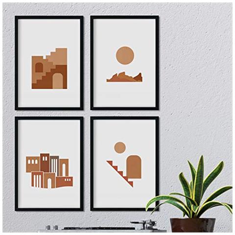 Set Di 4 Stampe Fogli Con Disegni Colorati Basati Sul Marocco Confezione Di Pellicole 'sahara' Con Tonalità Marroni E Minimalista Senza Cornice A3 - Foto 1
