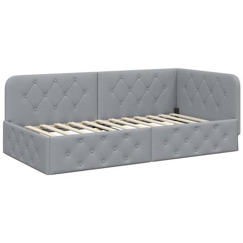 Cornice del letto ad angolo Grigio chiaro 90 x 190 cm Tessuto - Foto 1