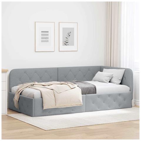 Cornice del letto ad angolo Grigio chiaro 90 x 190 cm Tessuto - Foto 2