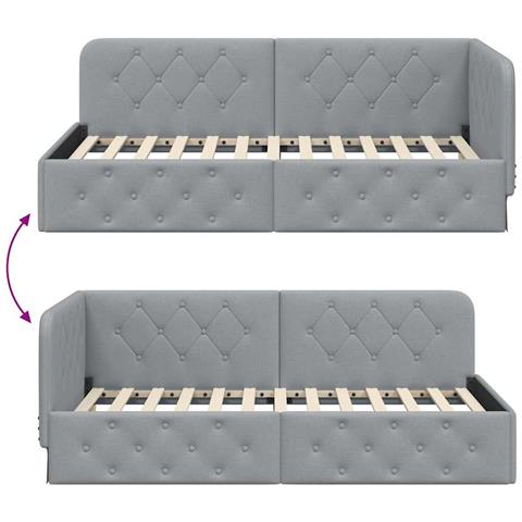 Cornice del letto ad angolo Grigio chiaro 90 x 190 cm Tessuto - Foto 9