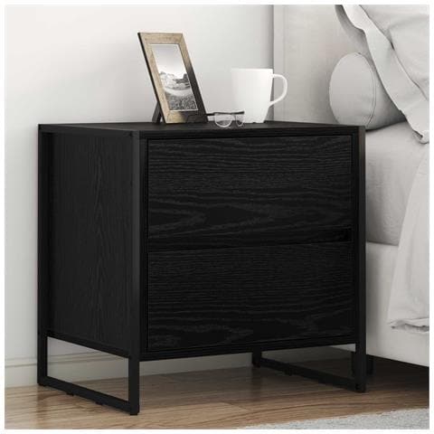 Comodino 2 pcs Rovere Nero 50 x 39.5 x 50 cm Legno multistrato - Foto 2