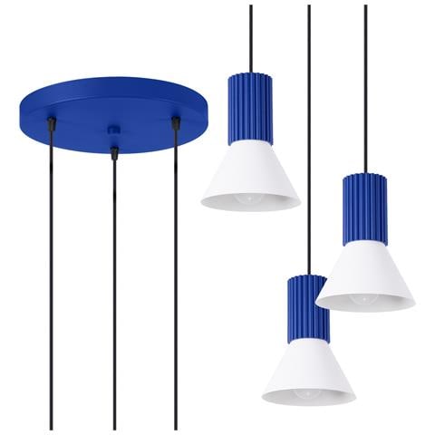 Lampada A Sospensione Estria 3p Bianco /ultramarino Sl. 1875 - Soppalco Lampada A Sospensione Bianco /oltremare 120x30x30 Cm - Foto 1