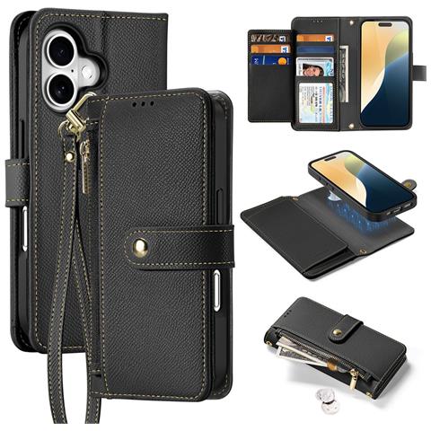 Cover Cartera per iPhone 16 Plus - Pelle /PU, Nero, MagSafe - Foto 1