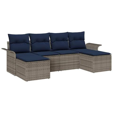 Set Divano da Giardino con cuscino 6 pcs Grigio polyrattan - Foto 1
