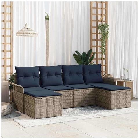 Set Divano da Giardino con cuscino 6 pcs Grigio polyrattan - Foto 2