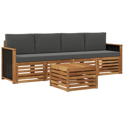 Set di divani da esterno con cuscino 5 pcs Naturale e Antracite - Foto 1