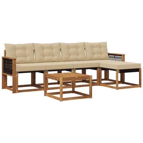 Set di divani da esterno con cuscino 6 pcs Naturale e Beige - Foto 1