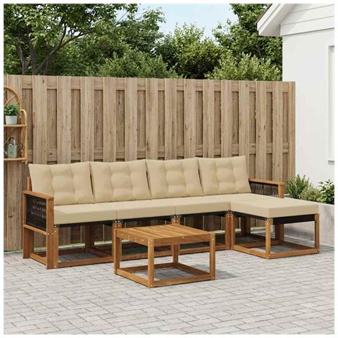 Set di divani da esterno con cuscino 6 pcs Naturale e Beige - Foto 2